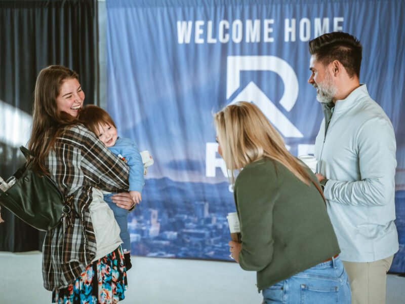 Rise Church Asheville Middle School families in the lobby